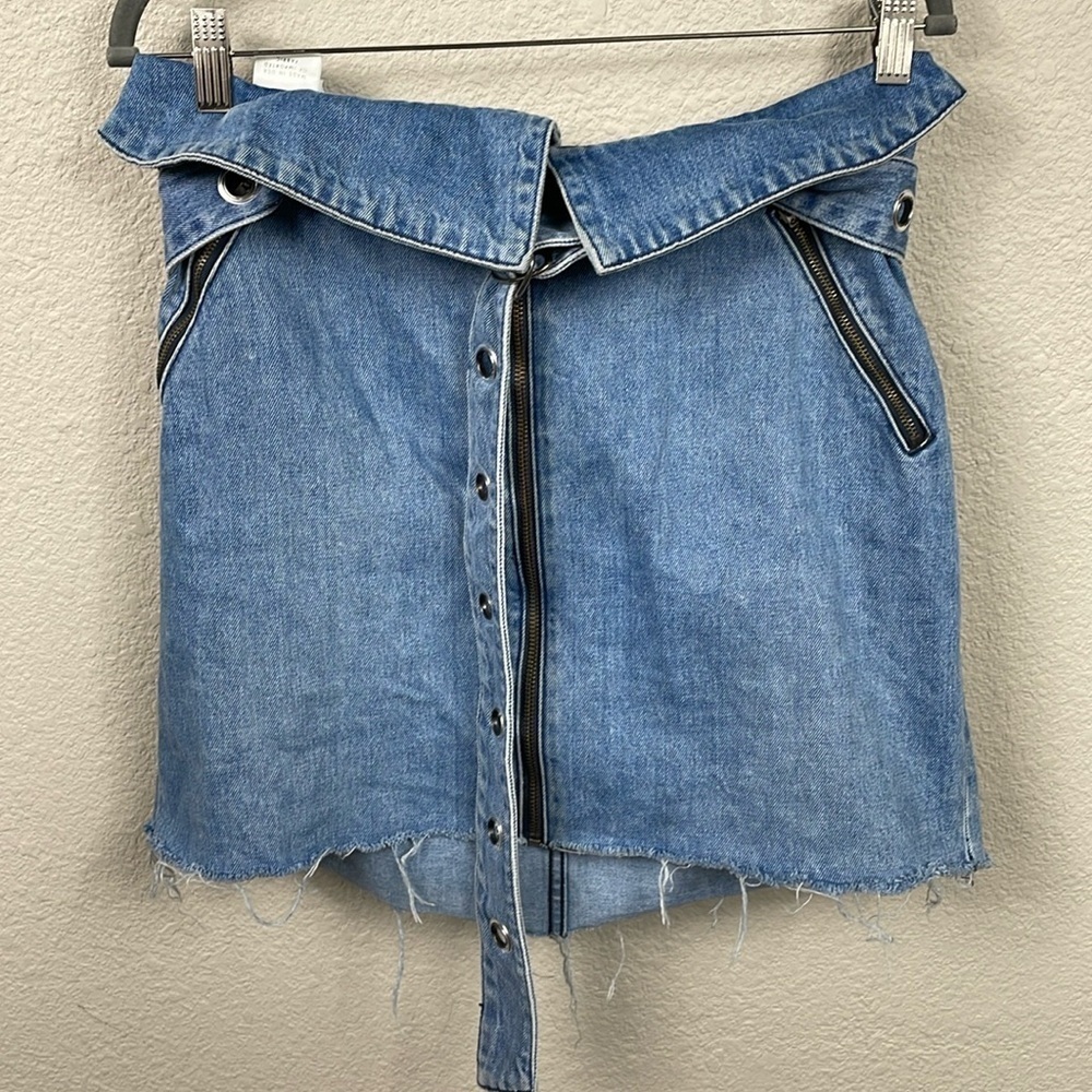 Grlfrnd Ava Strap Me In Denim Jean Mini Skirt Paperbag 90s Sz 31 - Picture 4 of 14